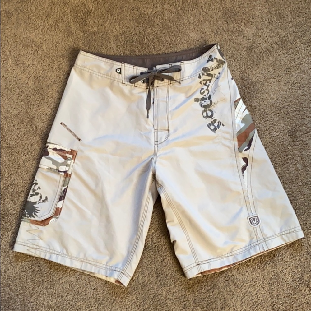 Red Sand camo army print swim trunks board shorts